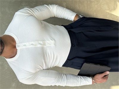 HENLEY YAKA UZUN KOLLU T-SHİRT BEYAZ