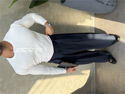 HENLEY YAKA UZUN KOLLU T-SHİRT BEYAZ