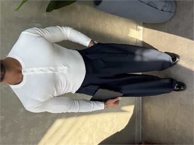 HENLEY YAKA UZUN KOLLU T-SHİRT BEYAZ