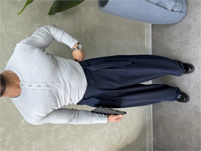 HENLEY YAKA UZUN KOLLU T-SHİRT GRİ