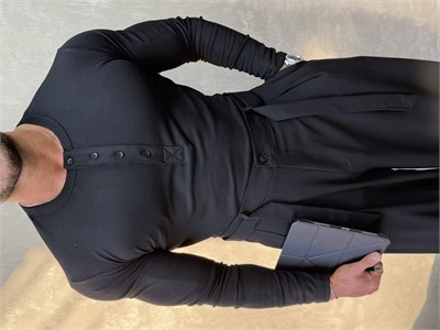 HENLEY YAKA UZUN KOLLU T-SHİRT SİYAH