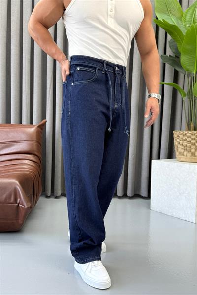KEMER DETAYLI BAGGY KOT LACİVERT
