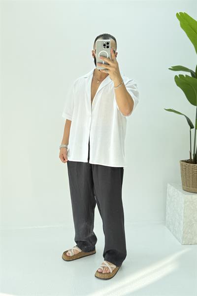 KISA KOLLU KETEN GÖMLEK BEYAZ