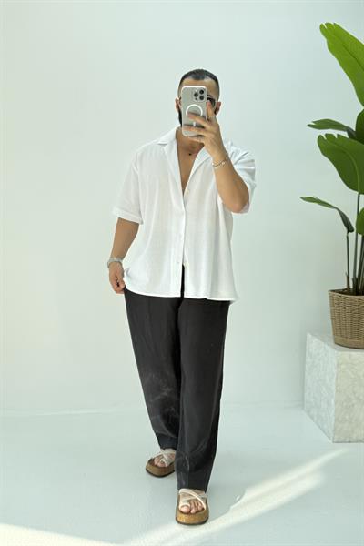 KISA KOLLU KETEN GÖMLEK BEYAZ