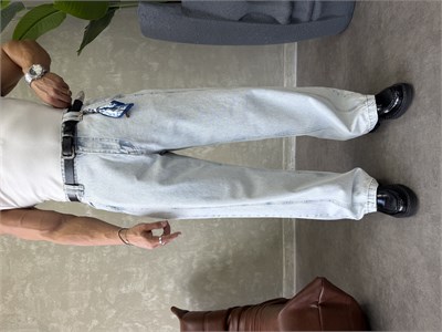 KONTRAST DİKİŞLİ TASARIM BAGGY JEAN BUZ MAVİSİ
