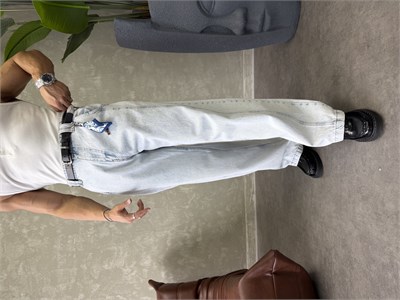 KONTRAST DİKİŞLİ TASARIM BAGGY JEAN BUZ MAVİSİ