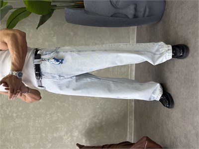 KONTRAST DİKİŞLİ TASARIM BAGGY JEAN BUZ MAVİSİ