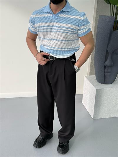 Premium Çizgi Detaylı Polo Yaka T-Shirt Mavi