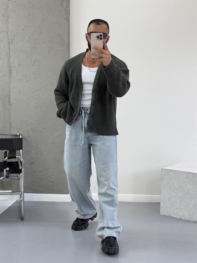 Koyu Yeşil  Oversize Örme Hırka