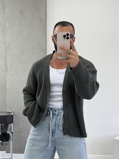 Koyu Yeşil  Oversize Örme Hırka