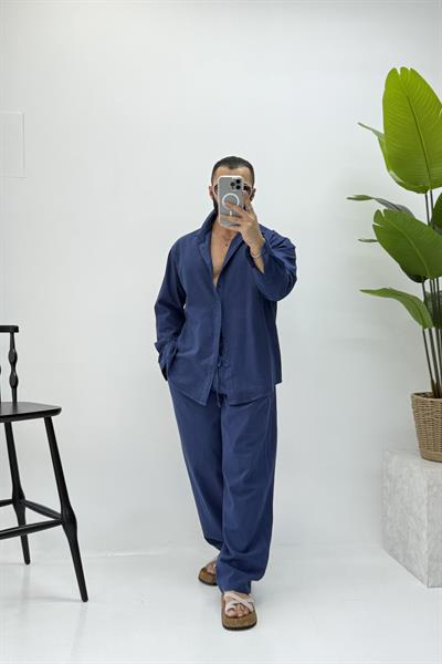 LACİVERT KETEN TAKIM