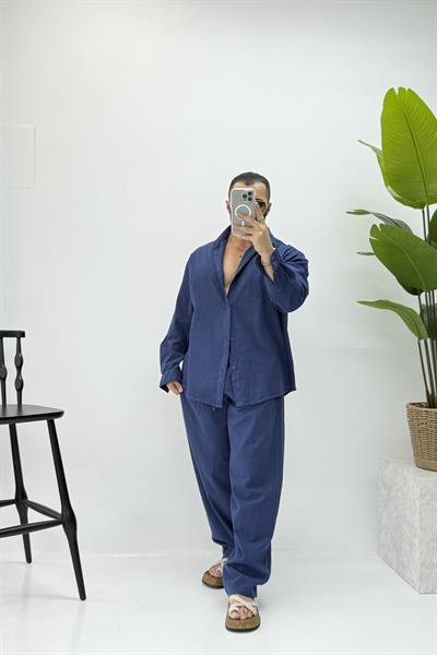 LACİVERT KETEN TAKIM