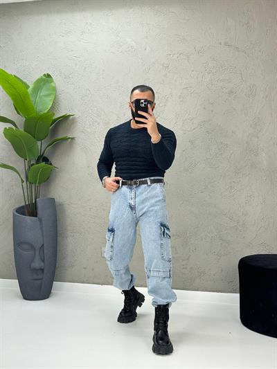 Lacivert Slimfit Yünlü Kazak