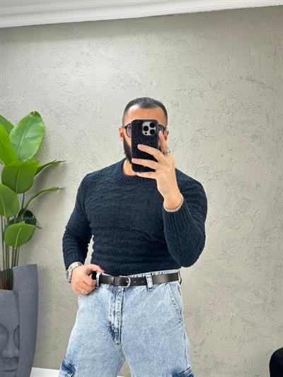 Lacivert Slimfit Yünlü Kazak