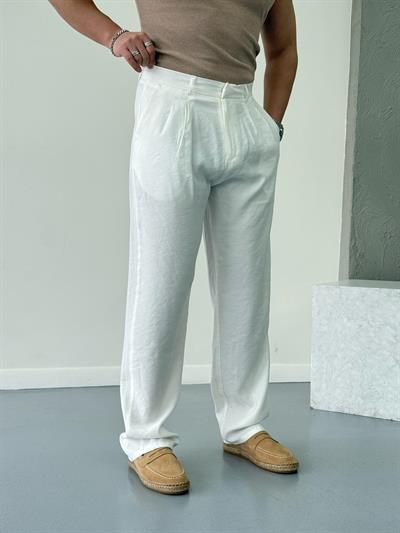 Modal Kumaş Baggy Pantolon Beyaz