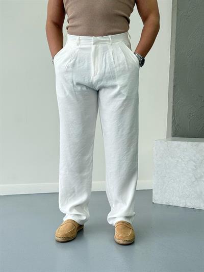 Modal Kumaş Baggy Pantolon Beyaz
