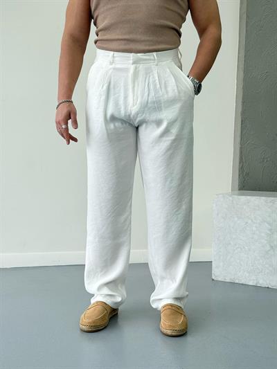 Modal Kumaş Baggy Pantolon Beyaz