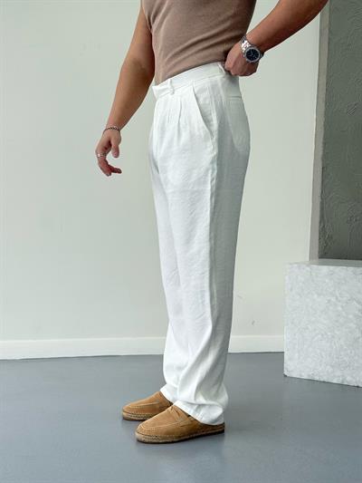 Modal Kumaş Baggy Pantolon Beyaz