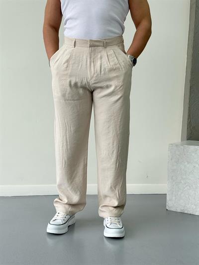 Modal Kumaş Baggy Pantolon Krem