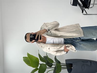 OVERSİZE ÇİFT CEPLİ DERİ GÖMLEK BEJ