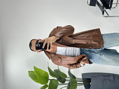 OVERSİZE ÇİFT CEPLİ DERİ GÖMLEK TABA