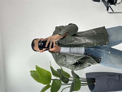 OVERSİZE ÇİFT CEPLİ DERİ GÖMLEK YEŞİL