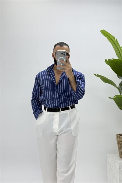 OVERSİZE ÇİZGİLİ GÖMLEK 