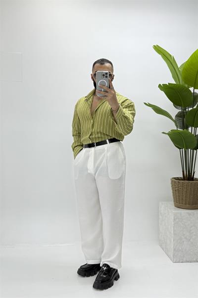 OVERSİZE ÇİZGİLİ GÖMLEK YEŞİL