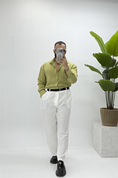 OVERSİZE ÇİZGİLİ GÖMLEK YEŞİL