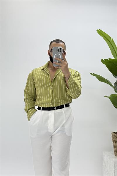 OVERSİZE ÇİZGİLİ GÖMLEK YEŞİL