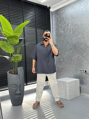 oversize çizgili polo yaka