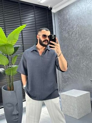 oversize çizgili polo yaka