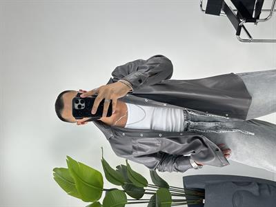 OVERSİZE DERİ GÖMLEK GRİ