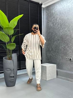 oversize fakir kol siyah çizgili triko