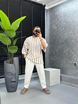 oversize fakir kol siyah çizgili triko