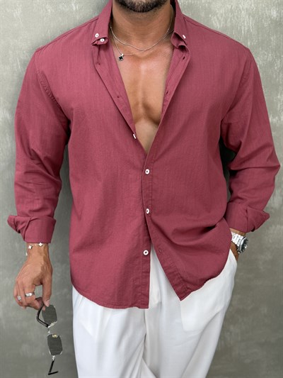 OVERSIZE FRESH KETEN GÖMLEK BORDO