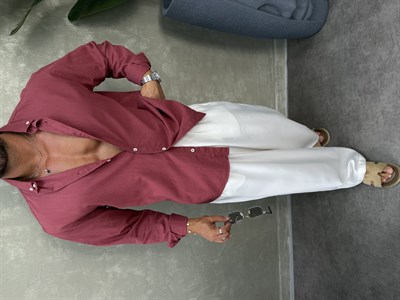 OVERSIZE FRESH KETEN GÖMLEK BORDO