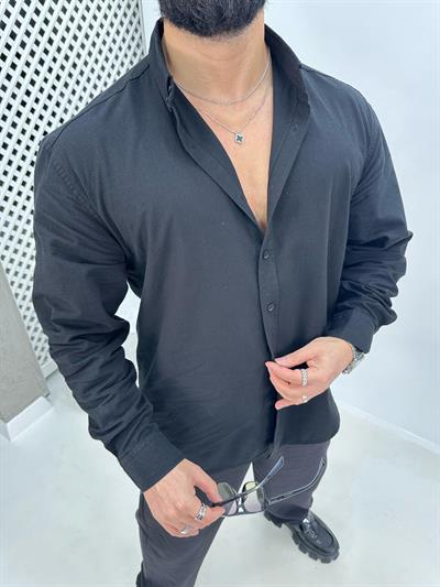 Oversize Fresh Keten Gömlek Siyah