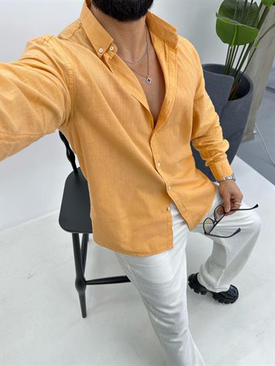 Oversize Fresh Keten Gömlek Turuncu