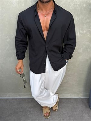 OVERSIZE FRESH KETEN GÖMLEK ZÜMRÜT SİYAH