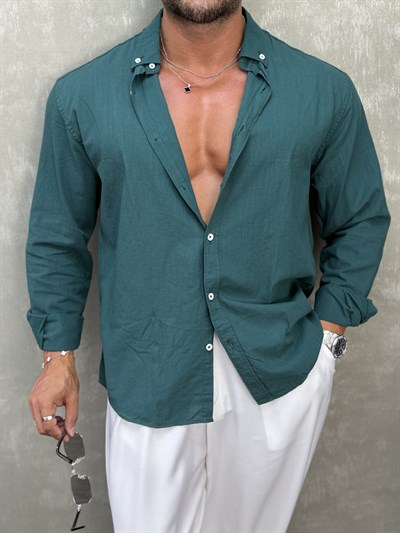 OVERSIZE FRESH KETEN GÖMLEK ZÜMRÜT YEŞİLİ
