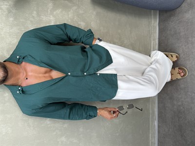 OVERSIZE FRESH KETEN GÖMLEK ZÜMRÜT YEŞİLİ
