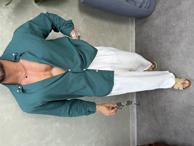 OVERSIZE FRESH KETEN GÖMLEK ZÜMRÜT YEŞİLİ