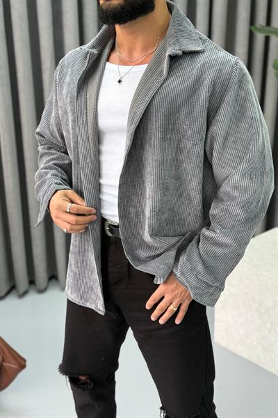 OVERSİZE KADİFE GÖMLEK GRİ