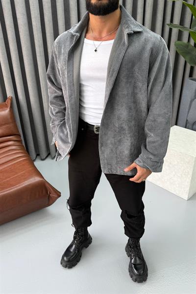 OVERSİZE KADİFE GÖMLEK GRİ