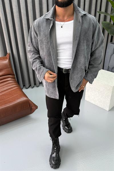 OVERSİZE KADİFE GÖMLEK GRİ