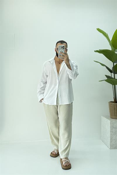 OVERSİZE KETEN GÖMLEK BEYAZ