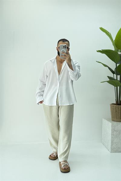 OVERSİZE KETEN GÖMLEK BEYAZ