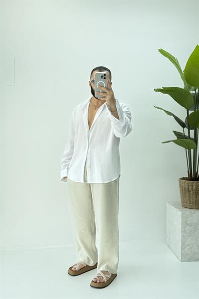 OVERSİZE KETEN GÖMLEK BEYAZ