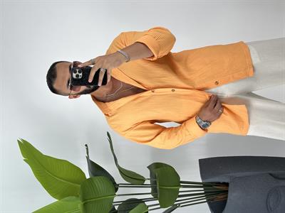 oversize keten gömlek haki turuncu